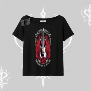 Kayık Yaka Tshirt Hard Rock Winged Guitar Rebellion