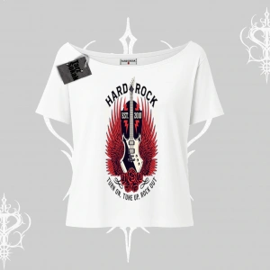 Kayık Yaka Tshirt Hard Rock Winged Guitar Rebellion