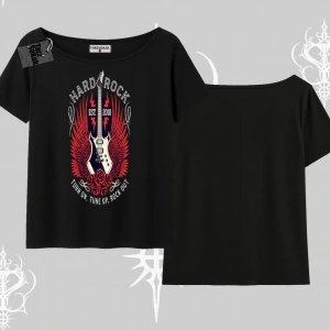 Kayık Yaka Tshirt Hard Rock Winged Guitar Rebellion
