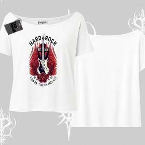 Kayık Yaka Tshirt Hard Rock Winged Guitar Rebellion