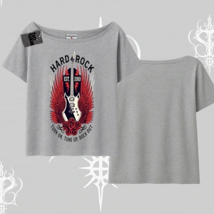 Kayık Yaka Tshirt Hard Rock Winged Guitar Rebellion
