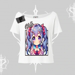 Kayık Yaka Tshirt Hello Anime Kız Sevimli Karakter Baskılı