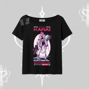 Kayık Yaka Tshirt Kawaii Cyberpunk Kız Japon Stil Baskı
