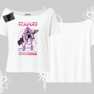Kayık Yaka Tshirt Kawaii Cyberpunk Kız Japon Stil Baskı