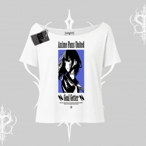 Kayık Yaka Tshirt Oversize Anime Kız Baskılı