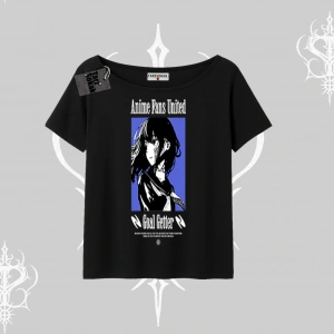 Kayık Yaka Tshirt Oversize Anime Kız Baskılı