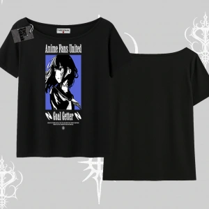 Kayık Yaka Tshirt Oversize Anime Kız Baskılı