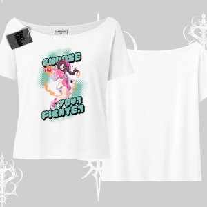 Kayık Yaka Tshirt Oversize  Anime Kız Desenli Japon Stil