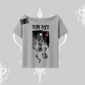 Kayık Yaka Tshirt Punk Rock Chaos Skeleton Riot