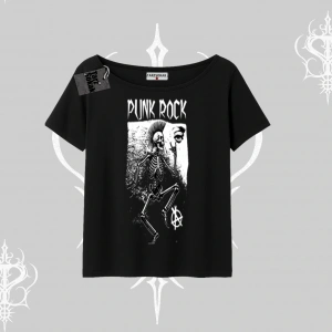 Kayık Yaka Tshirt Punk Rock Chaos Skeleton Riot