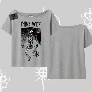 Kayık Yaka Tshirt Punk Rock Chaos Skeleton Riot