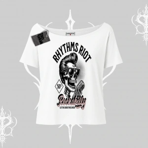 Kayık Yaka Tshirt Rhythms Riot Vintage Rockabilly Skull Street Aesthetic
