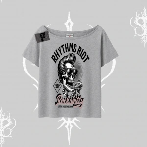 Kayık Yaka Tshirt Rhythms Riot Vintage Rockabilly Skull Street Aesthetic