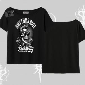 Kayık Yaka Tshirt Rhythms Riot Vintage Rockabilly Skull Street Aesthetic