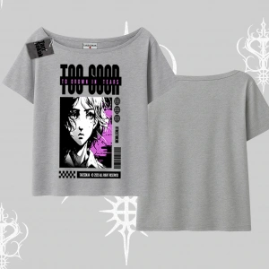 Kayık Yaka Tshirt Too Good Anime Girl Grafik Baskılı