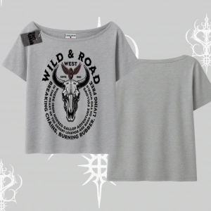 Kayık Yaka Tshirt Wild & Road Western Skull Biker Street Culture
