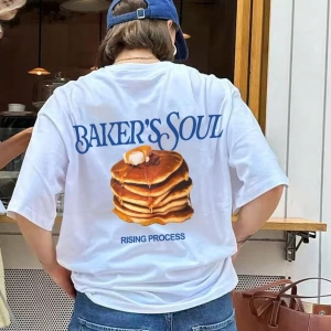 Kayısı Kadın Yuvarlak Yaka Rahat Moda Nefes Alabilen Gözleme Baskılı Kısa Kollu Tişört, İlkba