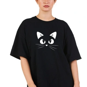 Kedi Baskı Oversize T-shirt