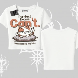 Kedi Baskılı Cant Busy Napping Y2K  Babby Tee Tshirt