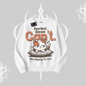 Kedi Baskılı Cant Busy Napping Y2K  Biskilet Sweatshirt
