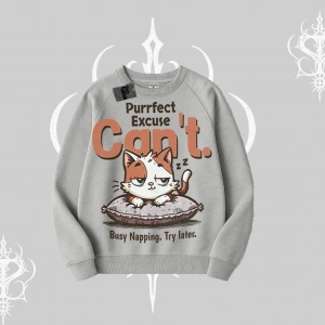 Kedi Baskılı Cant Busy Napping Y2K  Biskilet Sweatshirt