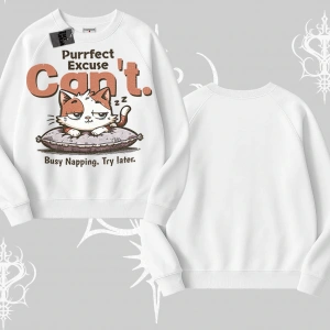 Kedi Baskılı Cant Busy Napping Y2K  Biskilet Sweatshirt