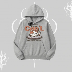 Kedi Baskılı Cant Busy Napping Y2K  Kapşonlu Sweatshirt