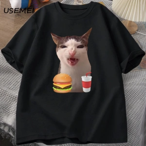 Kedi Crunching gıda Meme T-shirt kadın erkek aptal T shirt komik kedi yeme T-Shirt pamuk kısa