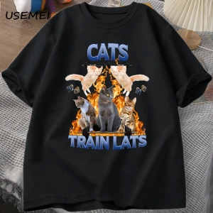 Kedi tren Lats Graphci T shirt komik spor adam giysileri Tshirt boy rahat pamuk kısa kollu ti 2961
