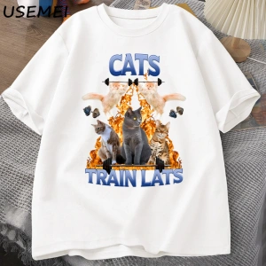Kedi tren Lats Graphci T shirt komik spor adam giysileri Tshirt boy rahat pamuk kısa kollu ti 2961
