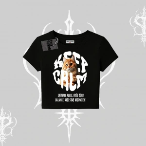 Keep Calm Yazılı Kedi Baskılı Streetwear Babby Tee Tshirt