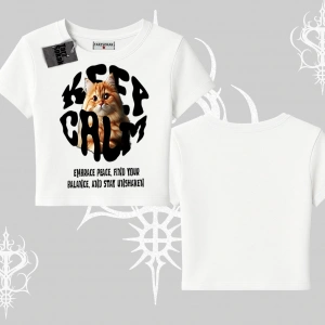 Keep Calm Yazılı Kedi Baskılı Streetwear Babby Tee Tshirt
