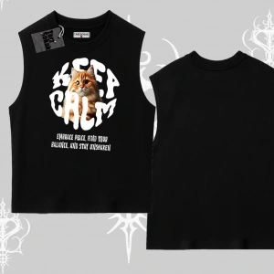 Keep Calm Yazılı Kedi Baskılı Streetwear Kolsuz Tshirt