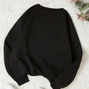 Kelebek 3 Renkli Oversize Bisiklet Yaka Pamuklu Sweatshirt Siyah