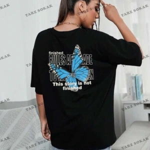 Kelebek Baskılı Oversize Kadın