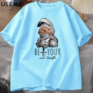Kendi Şövalye Ayı T-shirt Erkekler Rahat Pamuk Kısa Kollu Erkek Giysileri Komik Ayı Baskı Tsh 3065