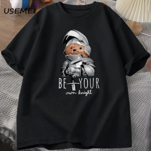 Kendi Şövalye Ayı T-shirt Erkekler Rahat Pamuk Kısa Kollu Erkek Giysileri Komik Ayı Baskı Tsh 3065