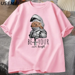 Kendi Şövalye Ayı T-shirt Erkekler Rahat Pamuk Kısa Kollu Erkek Giysileri Komik Ayı Baskı Tsh 3065