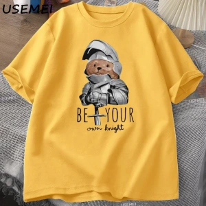 Kendi Şövalye Ayı T-shirt Erkekler Rahat Pamuk Kısa Kollu Erkek Giysileri Komik Ayı Baskı Tsh 3065