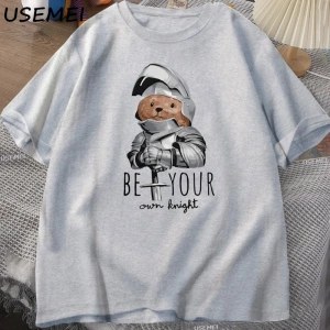 Kendi Şövalye Ayı T-shirt Erkekler Rahat Pamuk Kısa Kollu Erkek Giysileri Komik Ayı Baskı Tsh 3065