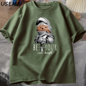 Kendi Şövalye Ayı T-shirt Erkekler Rahat Pamuk Kısa Kollu Erkek Giysileri Komik Ayı Baskı Tsh 3065