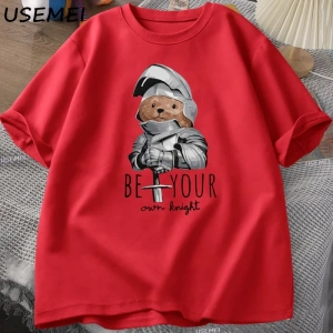 Kendi Şövalye Ayı T-shirt Erkekler Rahat Pamuk Kısa Kollu Erkek Giysileri Komik Ayı Baskı Tsh 3065