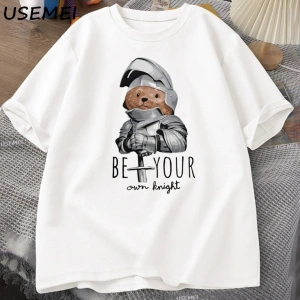 Kendi Şövalye Ayı T-shirt Erkekler Rahat Pamuk Kısa Kollu Erkek Giysileri Komik Ayı Baskı Tsh 3065
