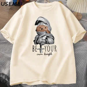 Kendi Şövalye Ayı T-shirt Erkekler Rahat Pamuk Kısa Kollu Erkek Giysileri Komik Ayı Baskı Tsh 3065