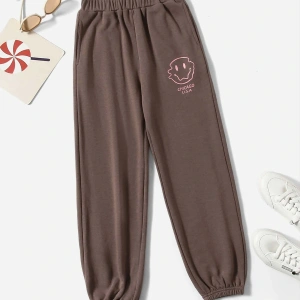 Kids EVRYDAY Girls Letter & Expression Print Elastic Waist Eşofman Altı