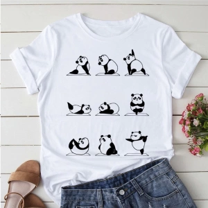 Kırmızı Etiket GALASHOP Panda Yoga Baskı Sevimli Kadın T-shirt Mod68 17773