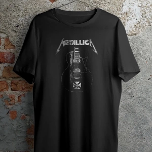 Kırmızı Etiket Metallica Guitar Siyah Unisex Erkek Tshirt GALA774463