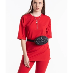 Kırmızı Renkli, Düz, Kısa Kollu Boyfriend Örme T-shirt