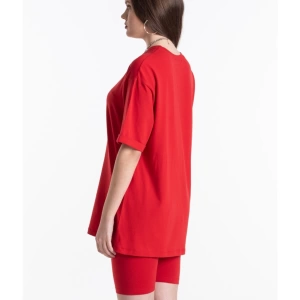 Kırmızı Renkli, Düz, Kısa Kollu Boyfriend Örme T-shirt