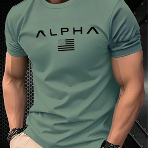 Kişiselleştirilmiş Grafik Kısa Kollu ALPHA ve Minimalist Logo Baskılı Nefes Alabilir Rahat